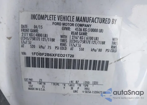 2015 Ford F-250 Xl из США, поврежденный, VIN 1FDBF2B6XFED21720